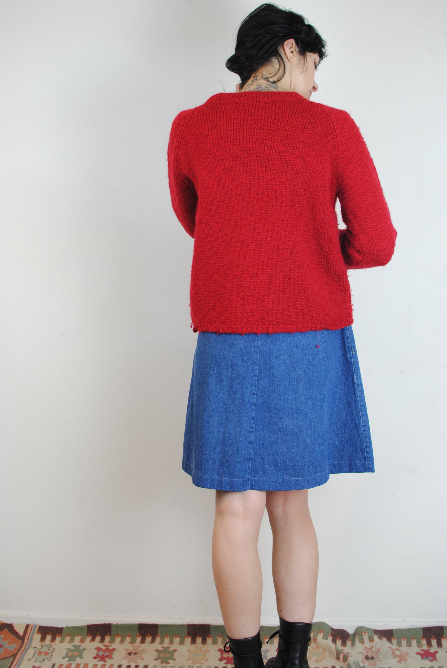 Matt Nye soft wool red sweater with white cross 2000 runway ready to wear fashion