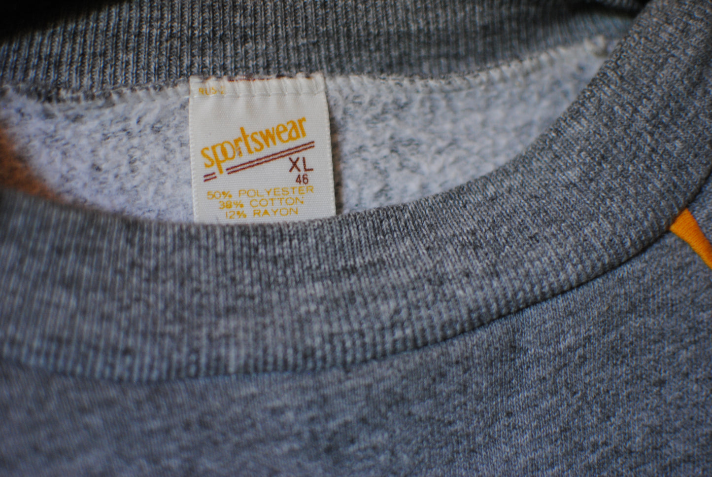 80s gray sweatshirt yellow stripes striped arms sweatshirt ringer raglan