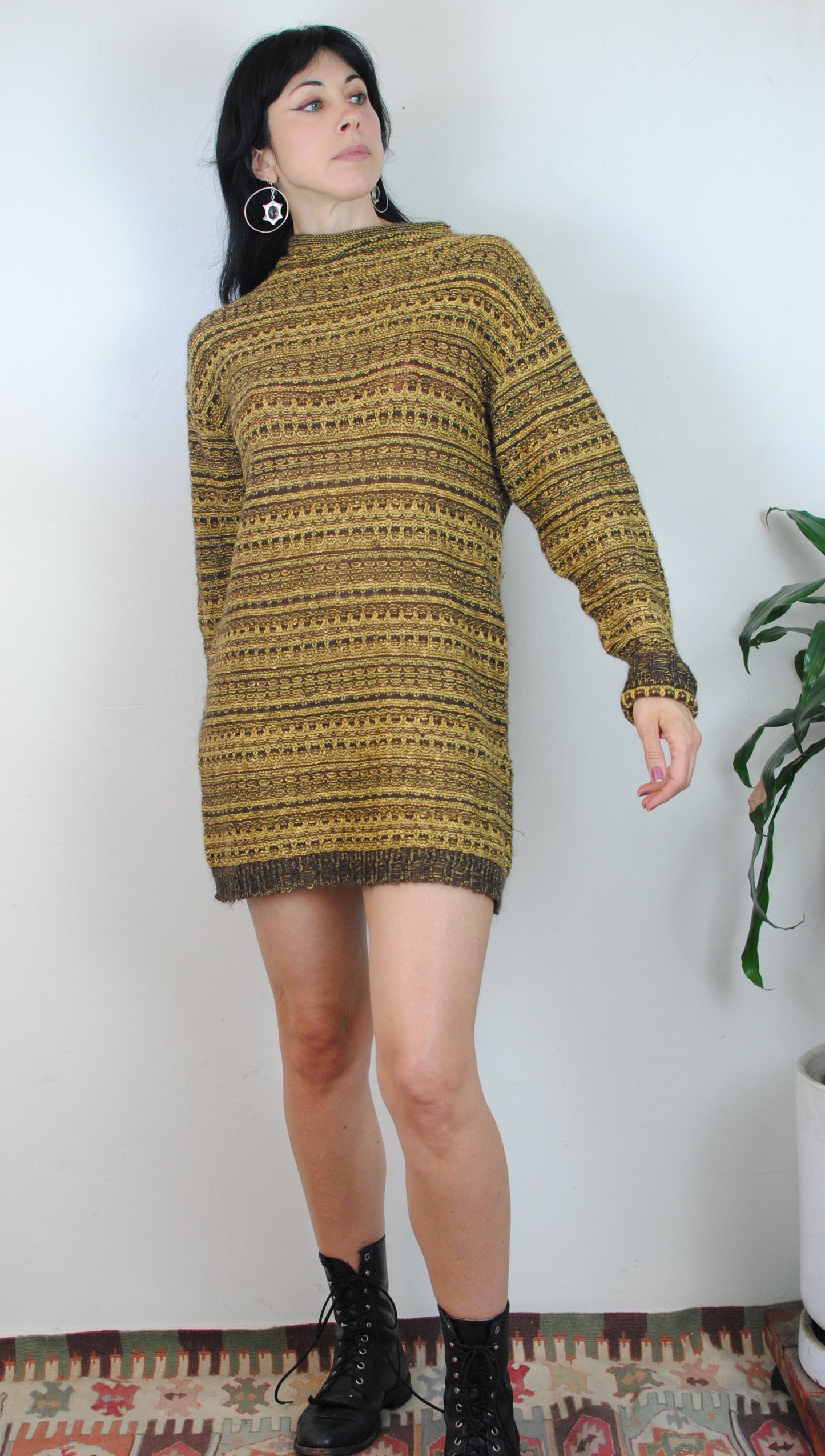 Mondi oversized sweater dress yellow knit 90s Y2K lightweight sweater long sleeves