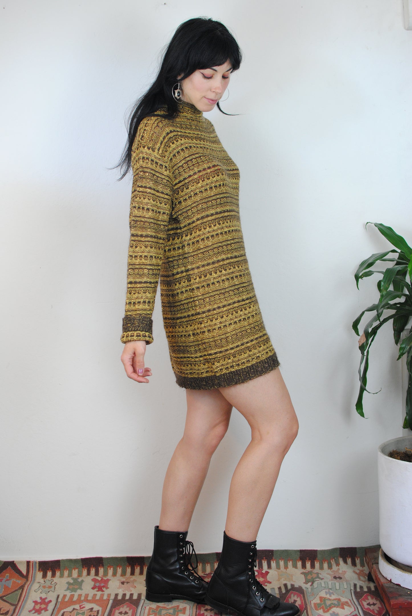 Mondi oversized sweater dress yellow knit 90s Y2K lightweight sweater long sleeves