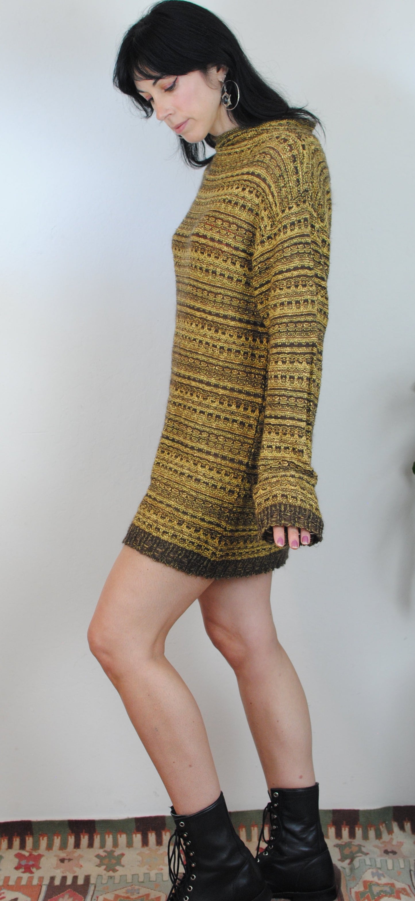 Mondi oversized sweater dress yellow knit 90s Y2K lightweight sweater long sleeves