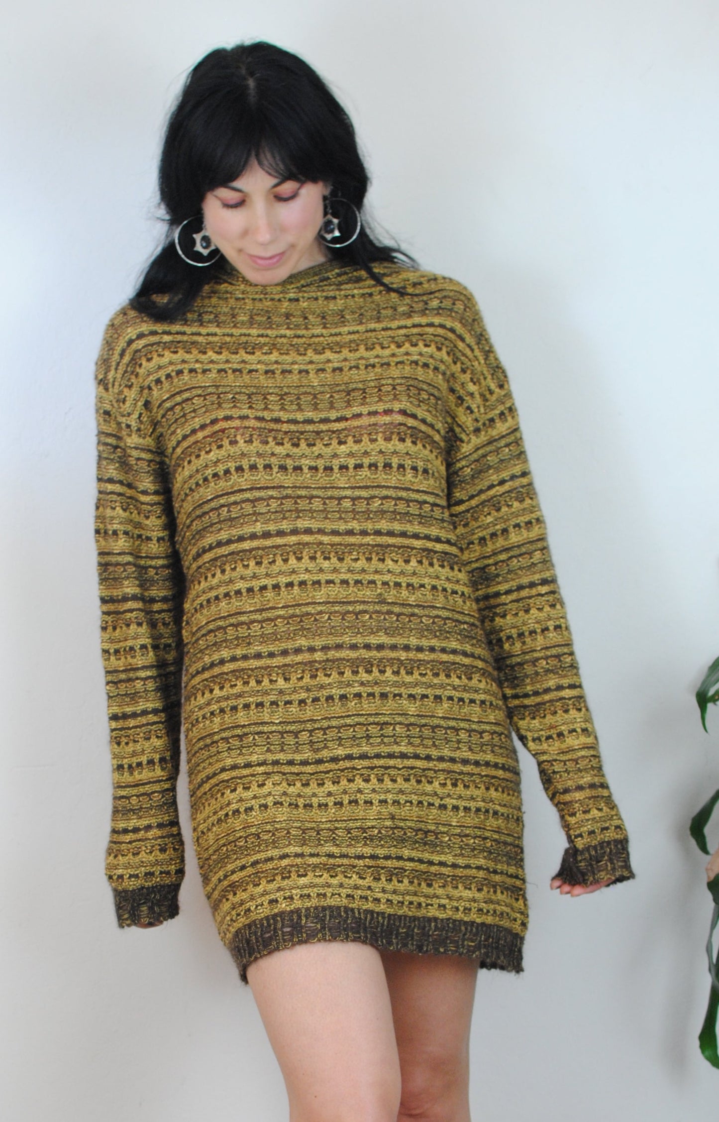 Mondi oversized sweater dress yellow knit 90s Y2K lightweight sweater long sleeves