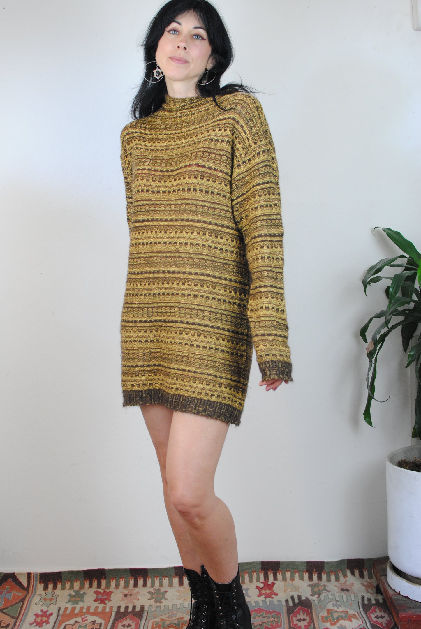 Mondi oversized sweater dress yellow knit 90s Y2K lightweight sweater long sleeves