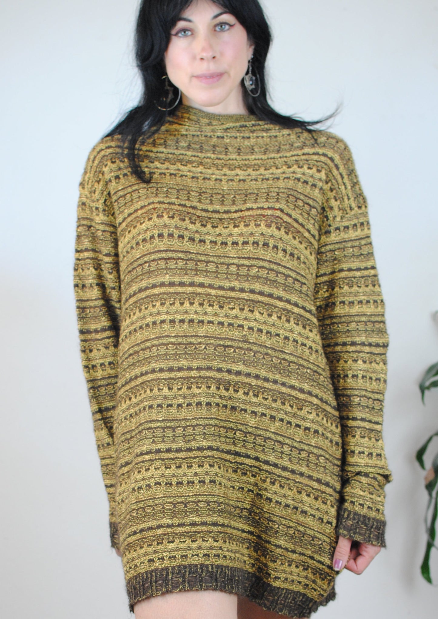 Mondi oversized sweater dress yellow knit 90s Y2K lightweight sweater long sleeves