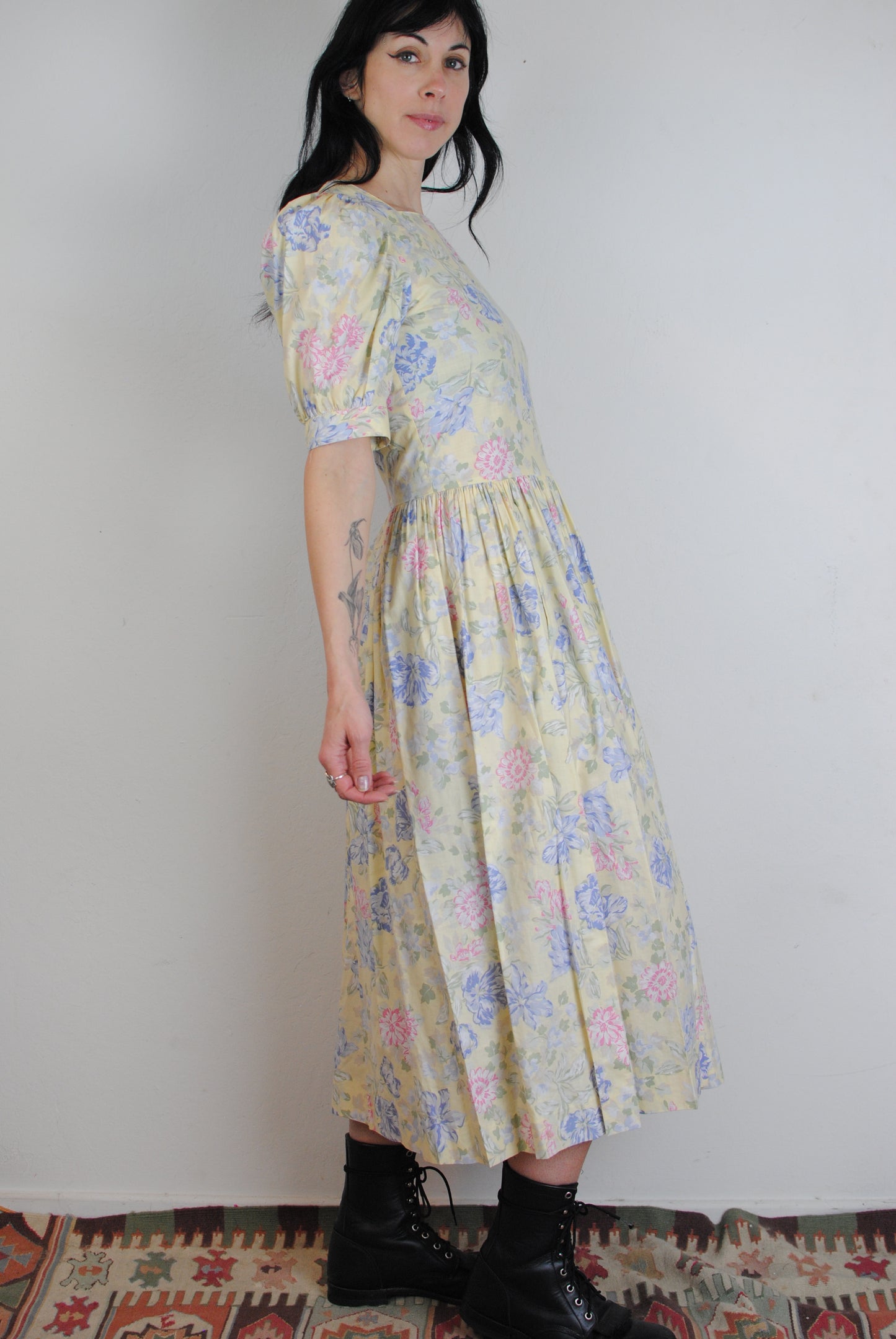 Laura Ashley yellow floral puff sleeve dress romantic cottagecore