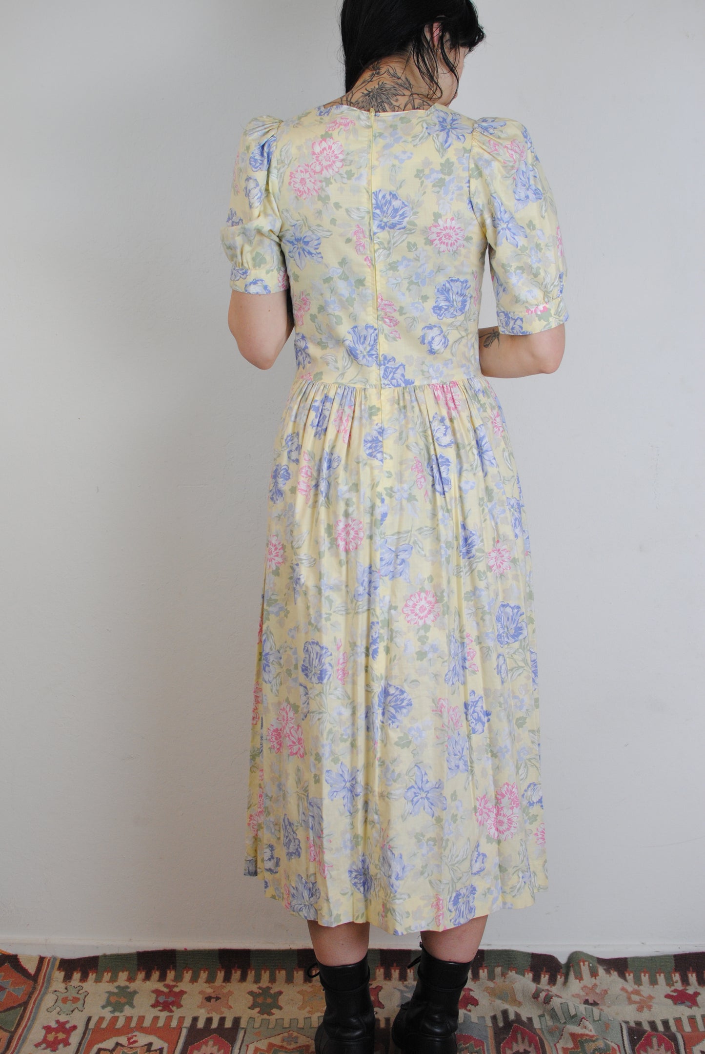 Laura Ashley yellow floral puff sleeve dress romantic cottagecore