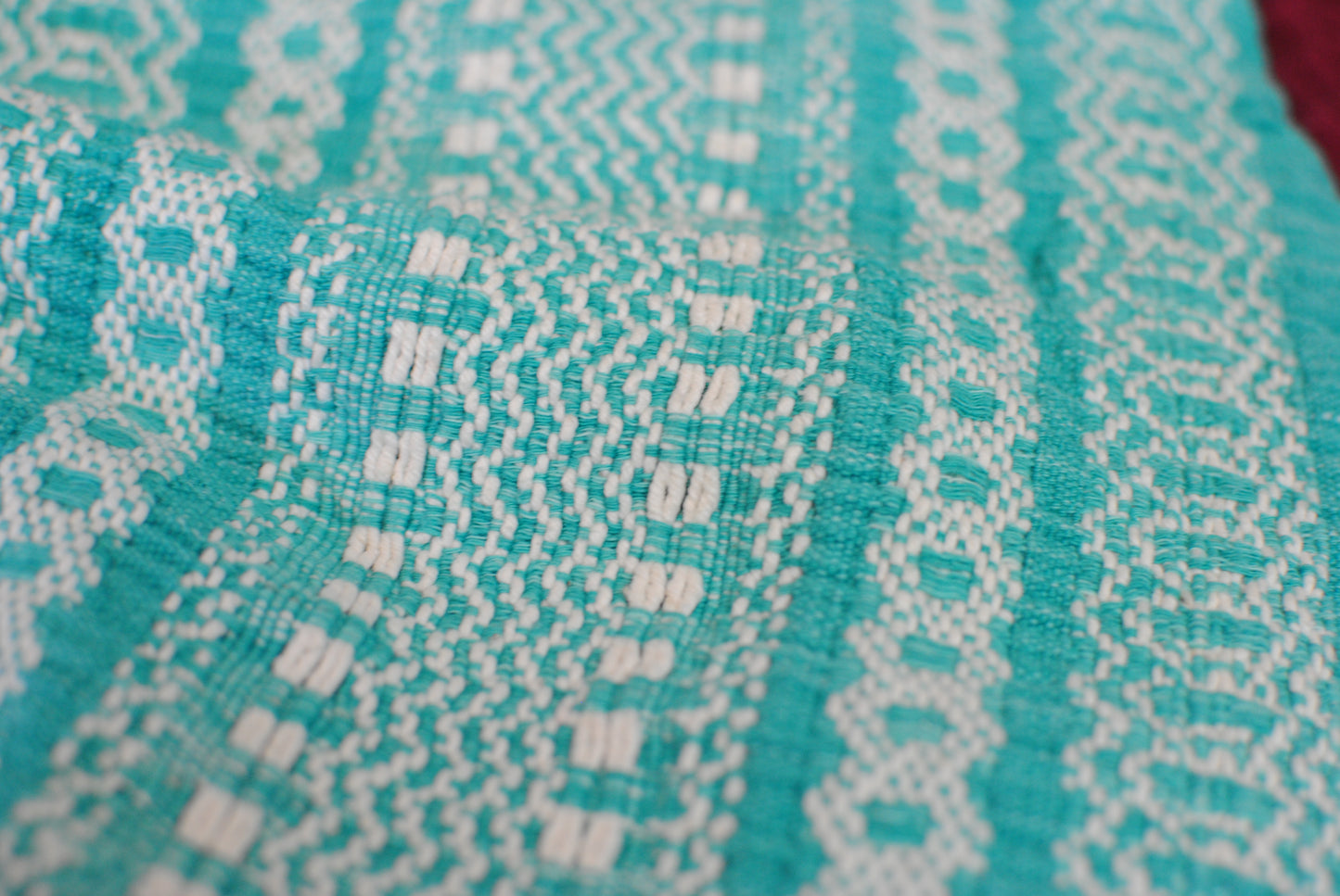 Vintage 50s heavy hand woven full skirt aqua turquoise with white embroidery Cas-Cer textiles