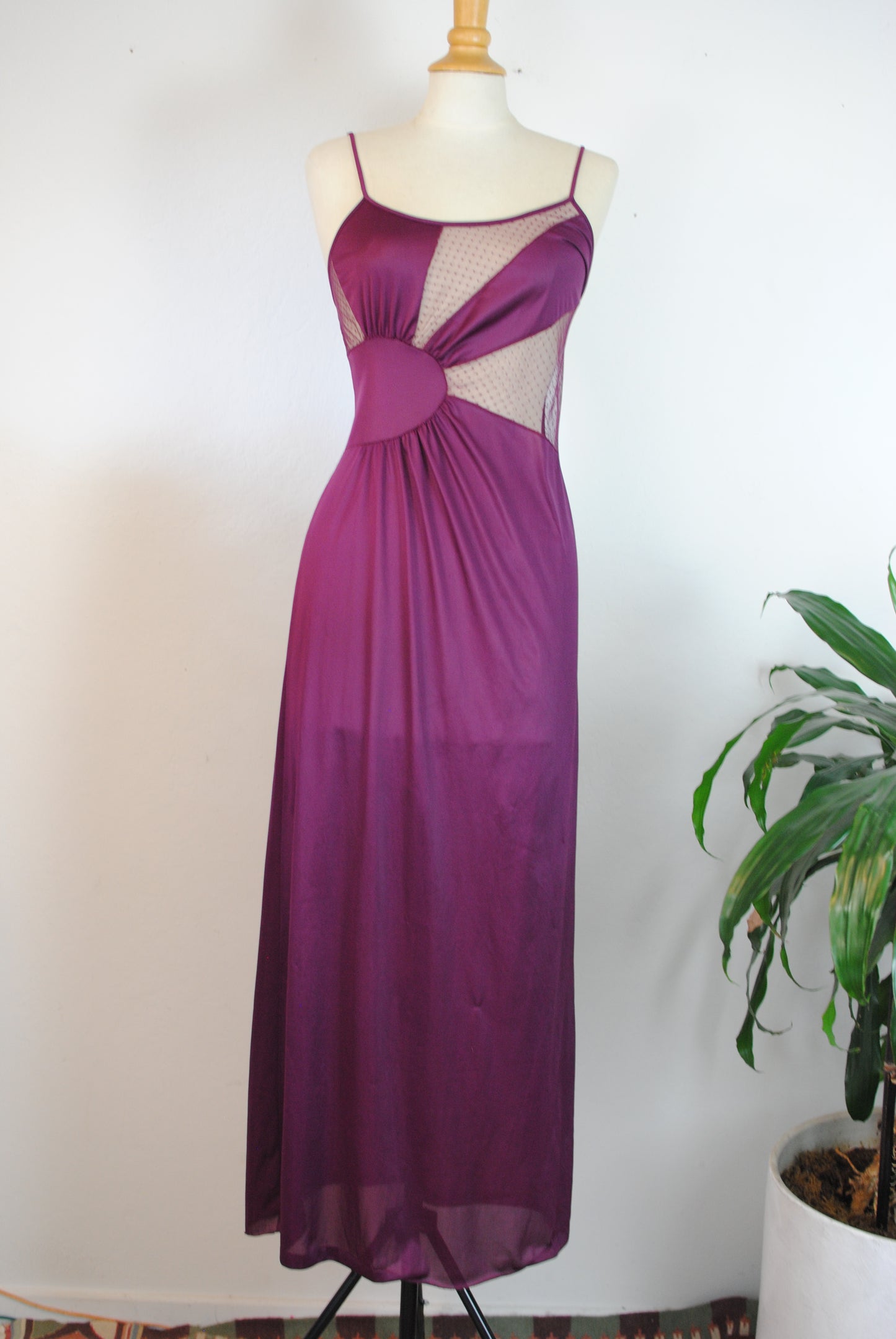 Purple nylon 70s peek a boo night gown slip lingerie