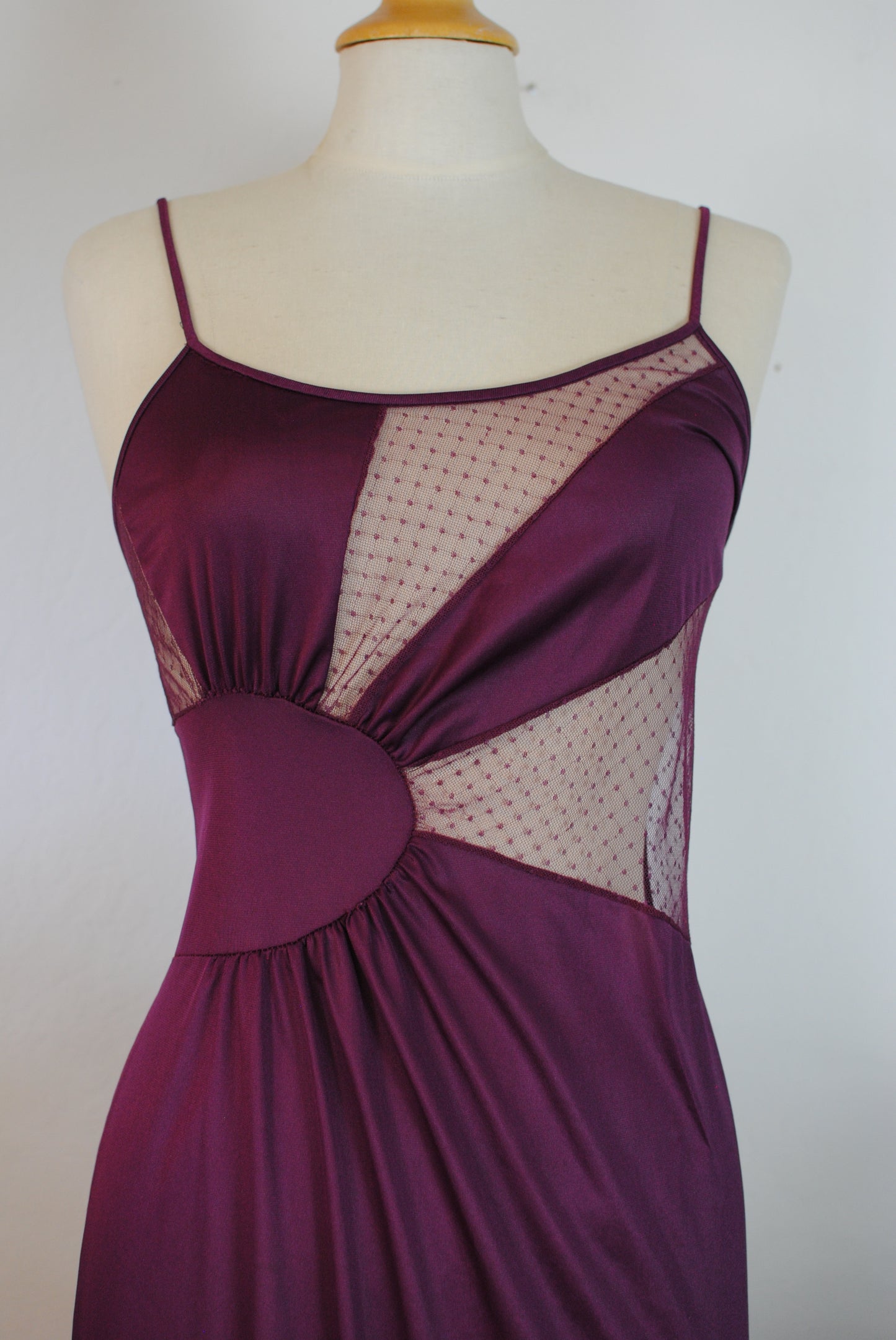 Purple nylon 70s peek a boo night gown slip lingerie