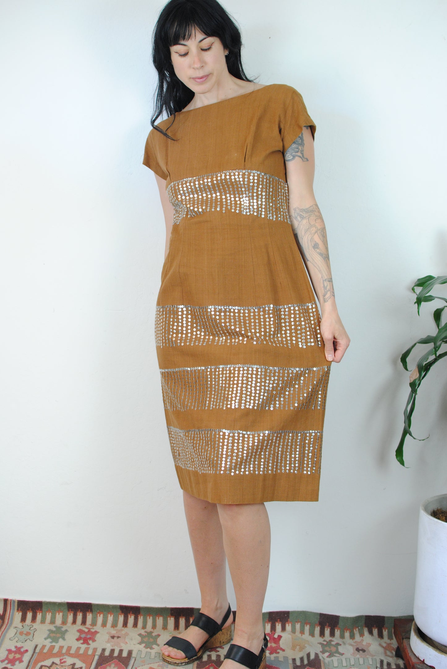 Sequin Lila Bath Original 50s brown linen dress