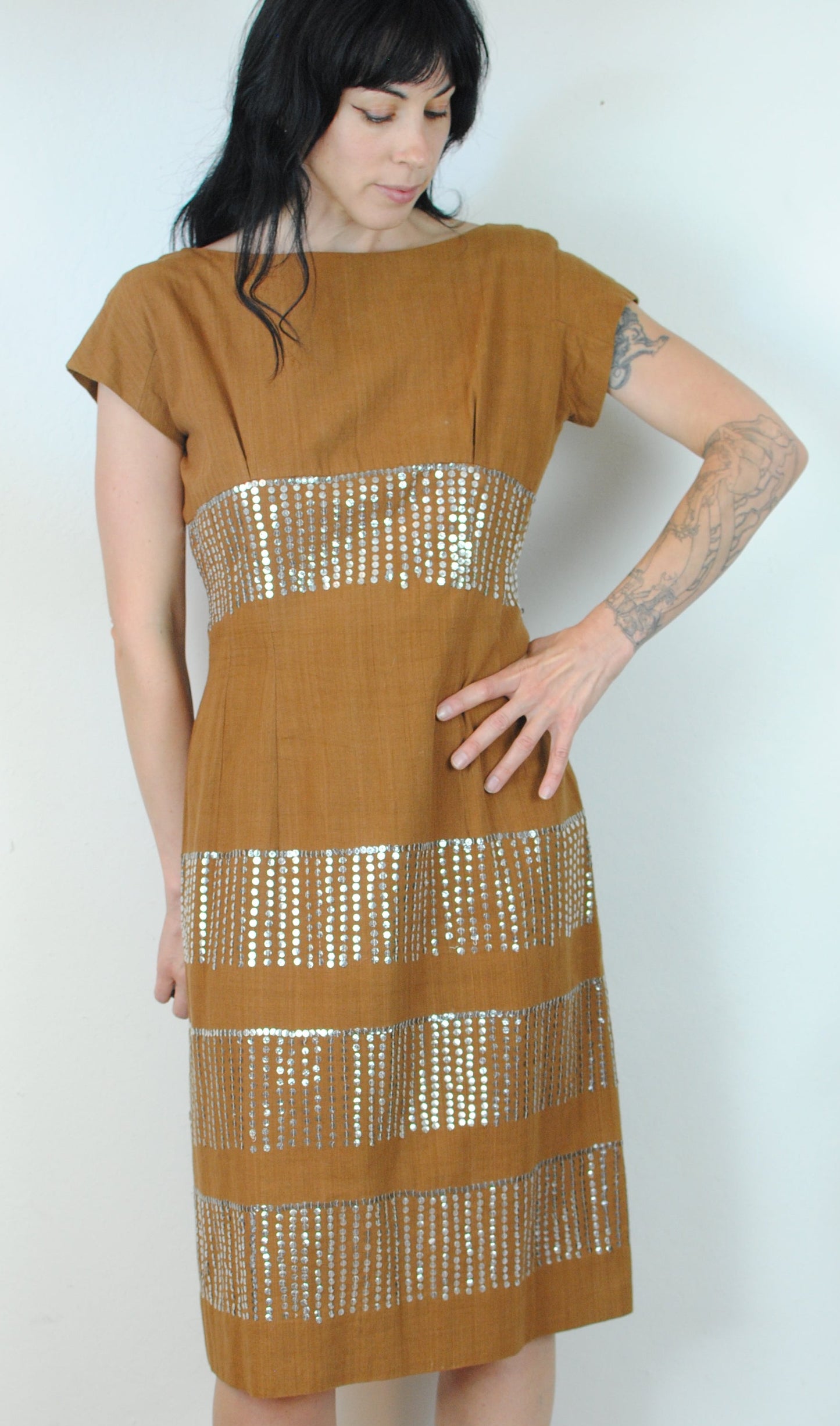 Sequin Lila Bath Original 50s brown linen dress