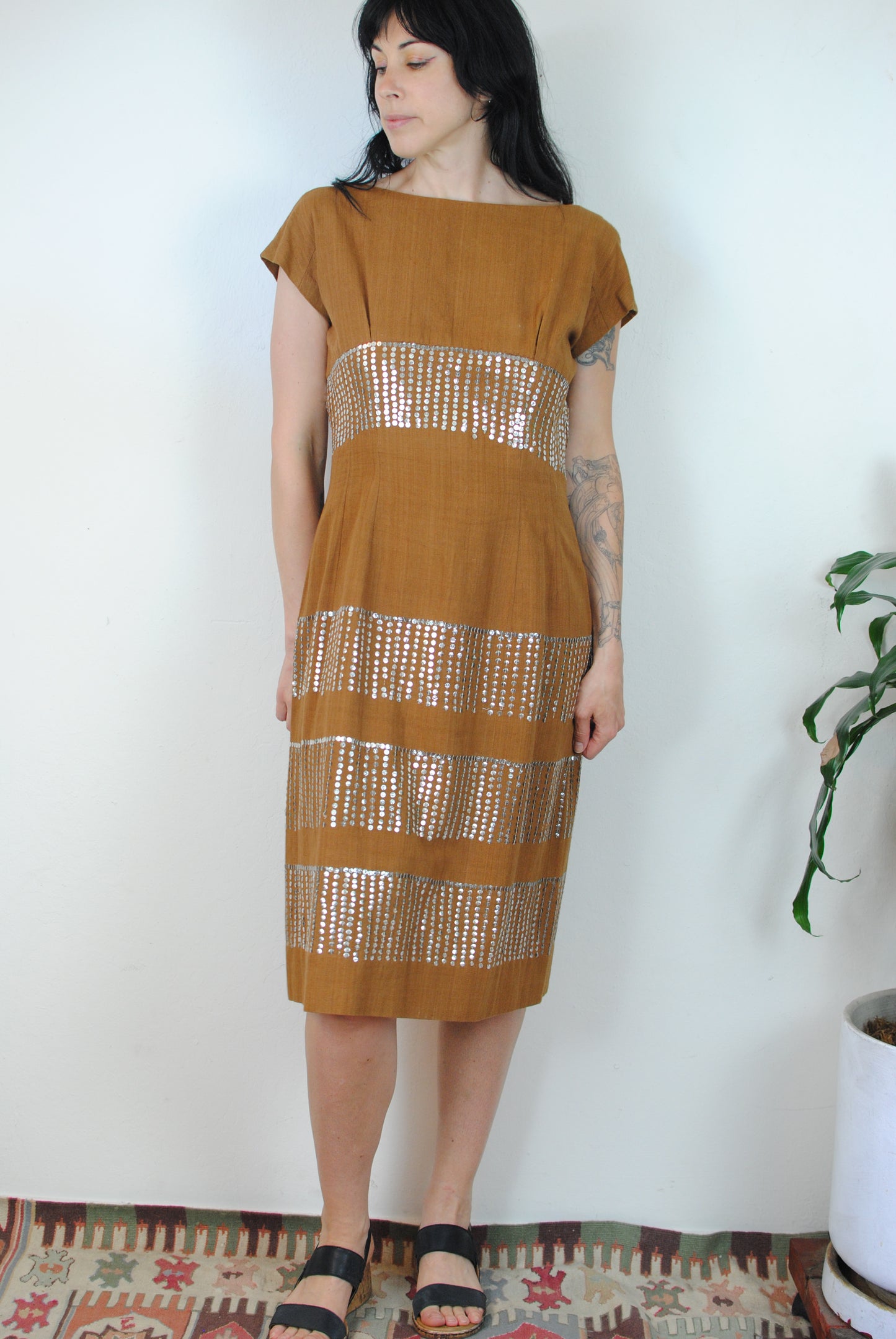 Sequin Lila Bath Original 50s brown linen dress