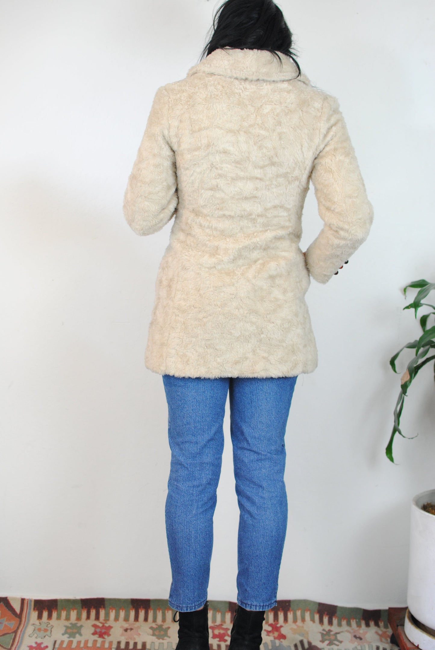 Copy of 60s 70s cream off white beige faux fur peacoat double breasted coat jacket