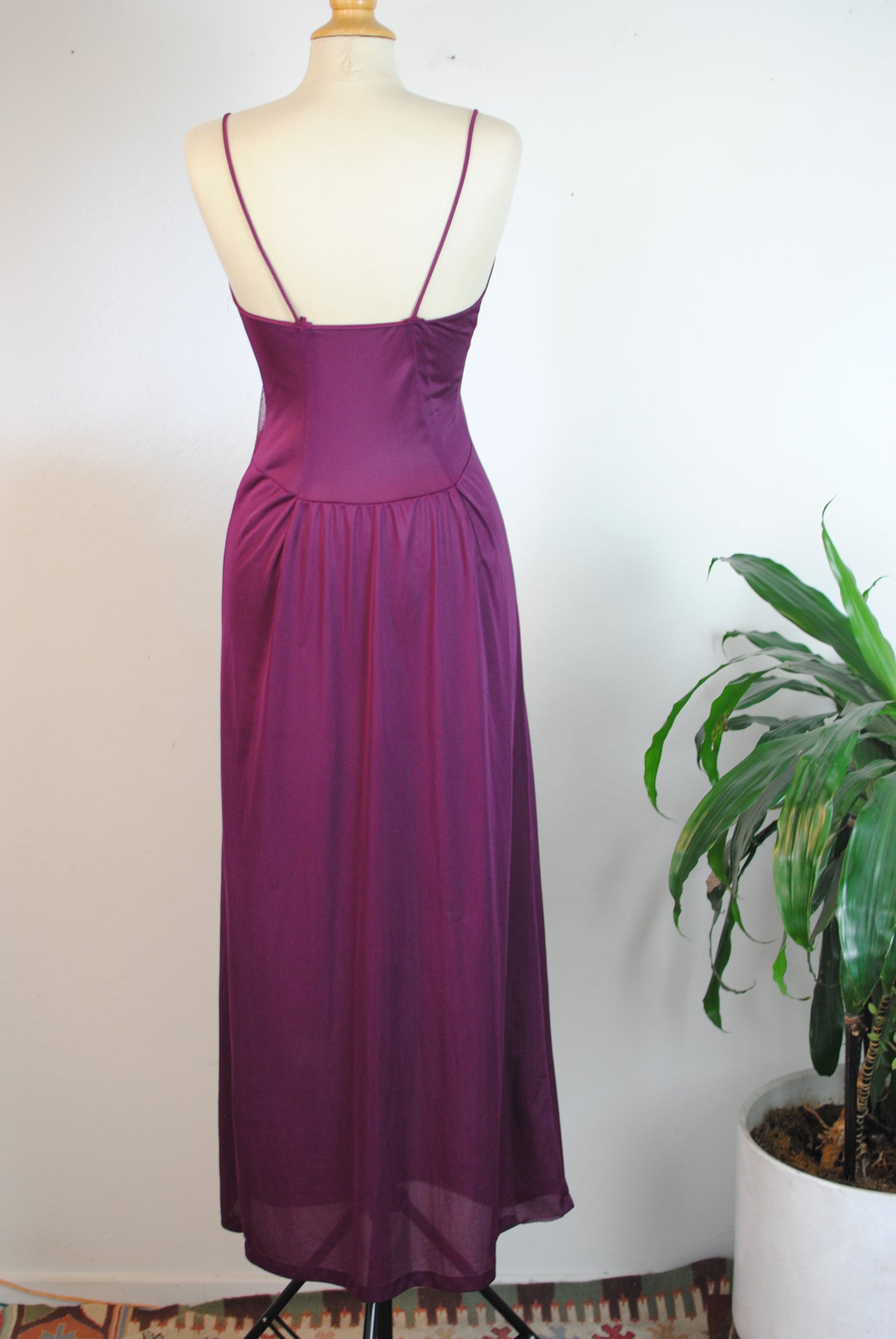 Purple nylon 70s peek a boo night gown slip lingerie