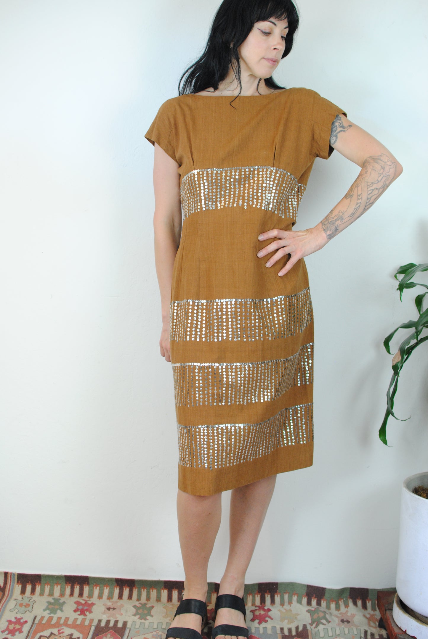 Sequin Lila Bath Original 50s brown linen dress