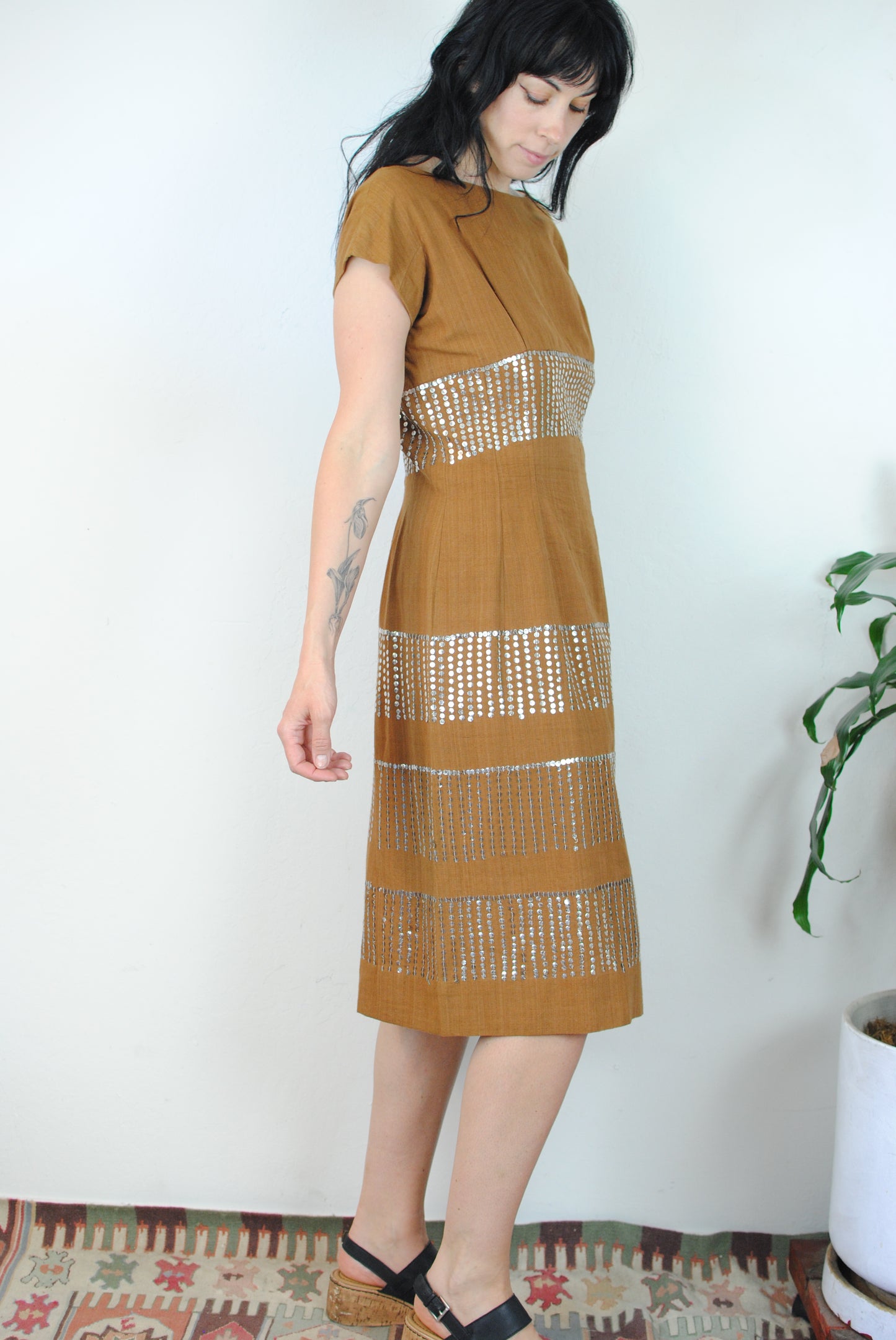 Sequin Lila Bath Original 50s brown linen dress