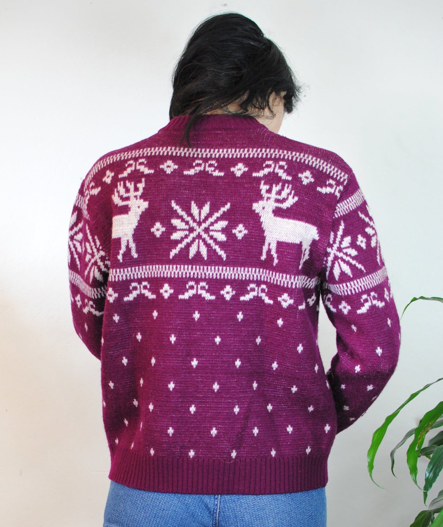 Purple knit deer sweater 70s 80s Sundowner wool top