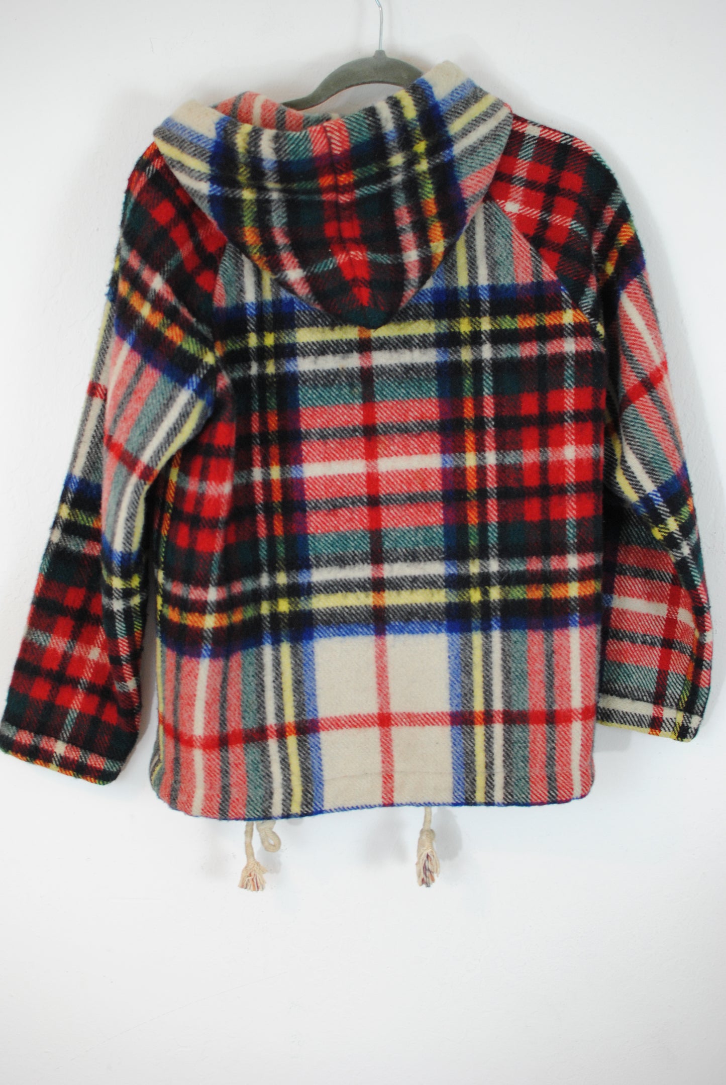 Wool plaid hooded 60s 70s coat zip up jacket virgin wool winter coat