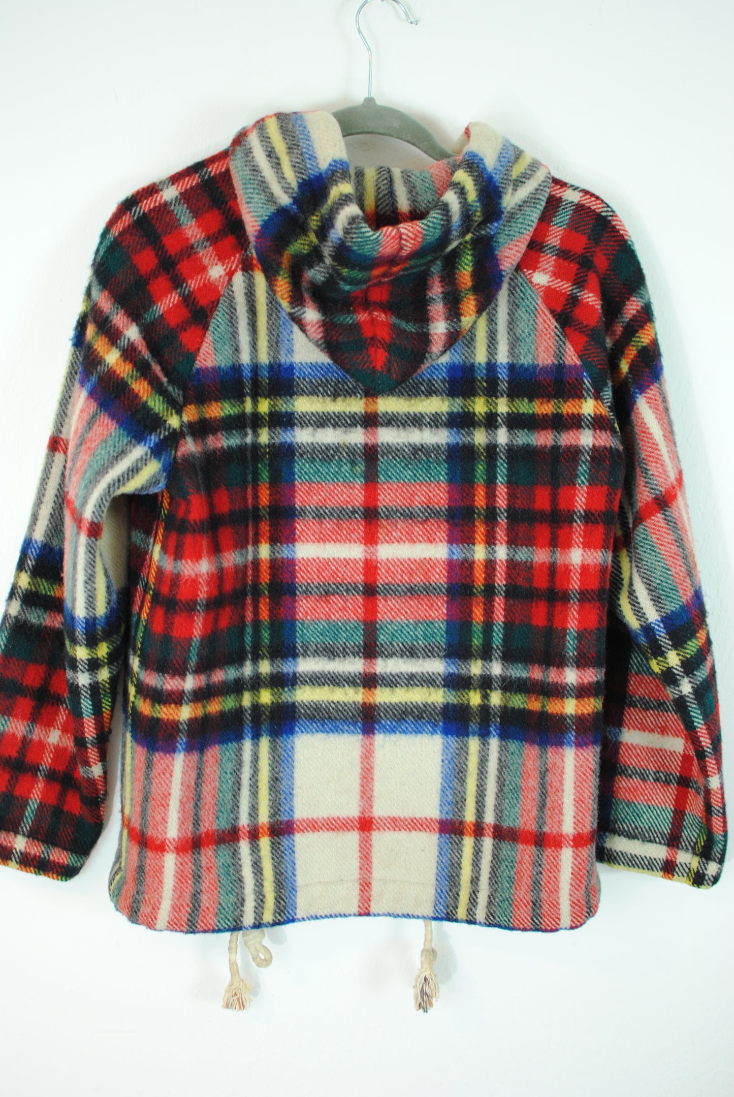 Wool plaid hooded 60s 70s coat zip up jacket virgin wool winter coat