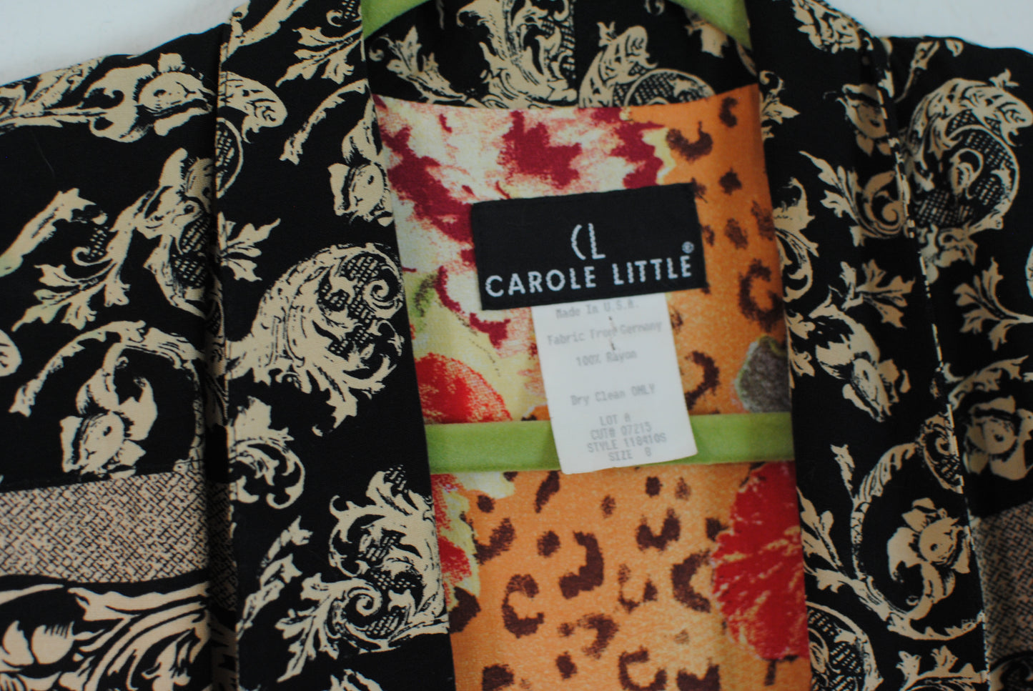 Carol Little 90s 80s rayon blazer gold buttons cherubs greek roman landscape