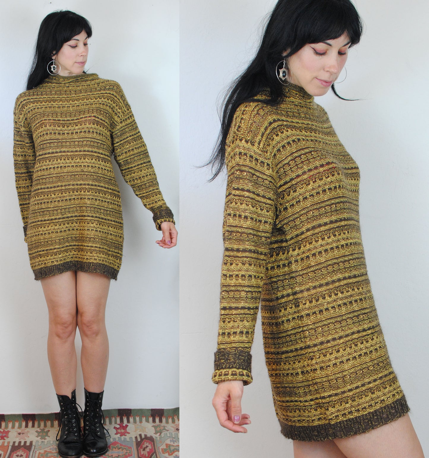 Mondi oversized sweater dress yellow knit 90s Y2K lightweight sweater long sleeves