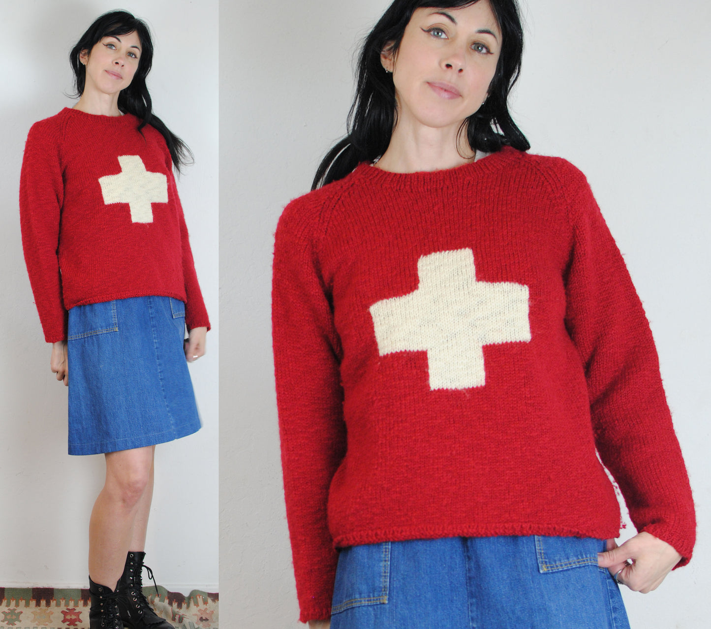 Matt Nye soft wool red sweater with white cross 2000 runway ready to wear fashion