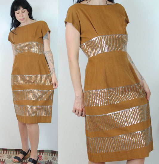 Sequin Lila Bath Original 50s brown linen dress