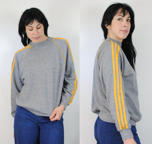 80s gray sweatshirt yellow stripes striped arms sweatshirt ringer raglan